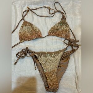 Beach Bunny Ombré Sequin Gold Bikini